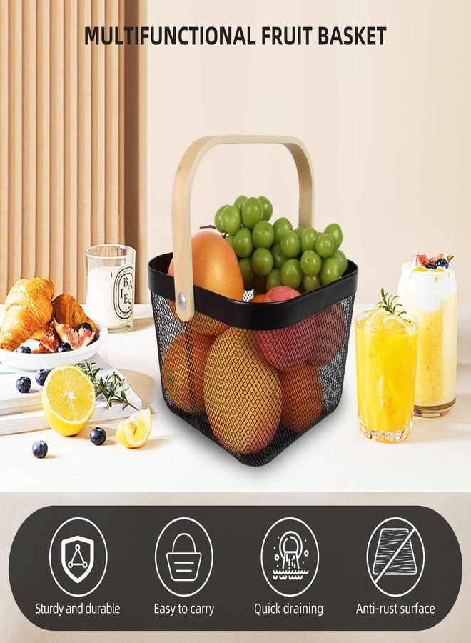 MACOIOR Mesh Steel Harvest Basket with Wood Handle,Hanging Kitchen Baskets Outdoor Basket,Harvest Basket for Garden Vegetables,for Shopping Garden Kitchen Bathroom Home(Black) - Image 5
